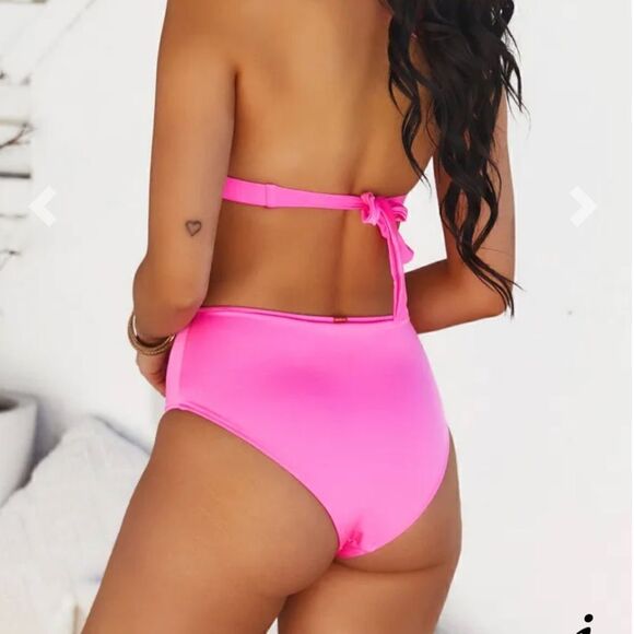 🌺3 FOR $20🌺 - Doll & Co High Waist Bikini Bottom Hot Pink Shimmer M Swimwear - Picture 1 of 8